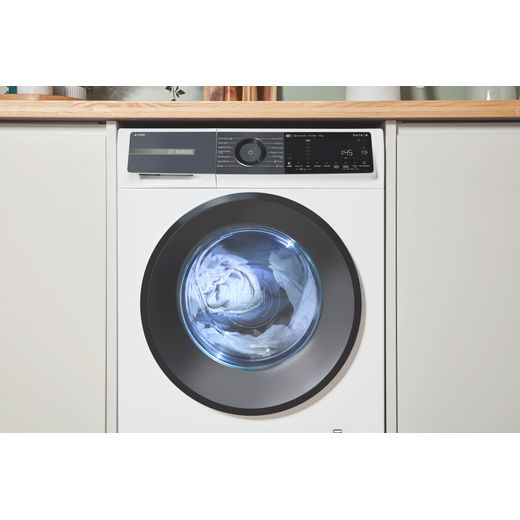 Bosch Series 6 i-Dos WGH254A0GB 10kg WiFi Connected Washing Machine with 1400 rpm - White - machine in kitchen shot