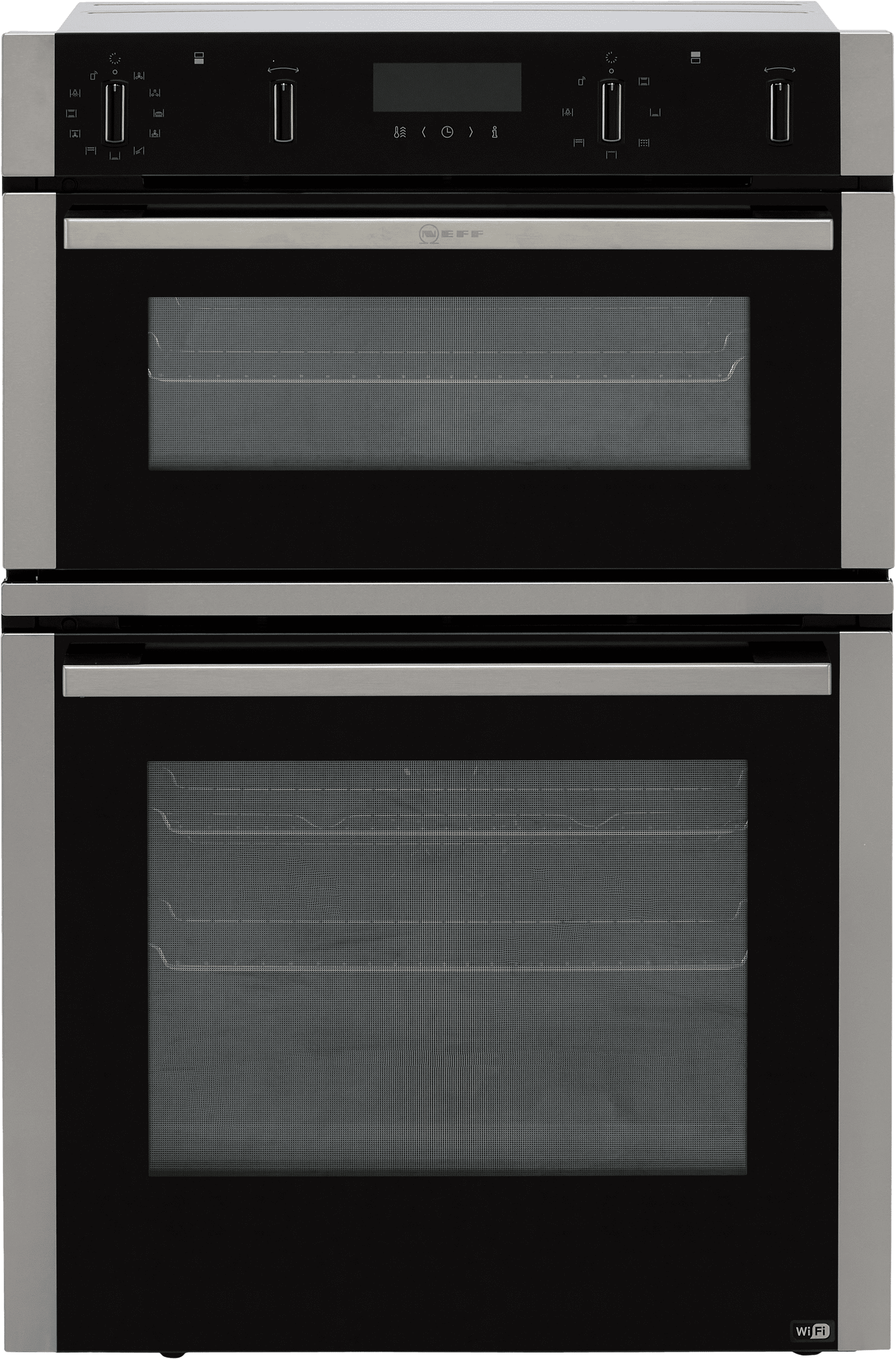 NEFF N50 U2ACM7HH0B Built In WiFi Connected Electric Double Oven with Pyrolytic Cleaning - Stainless Steel - A/B Rated, Stainless Steel