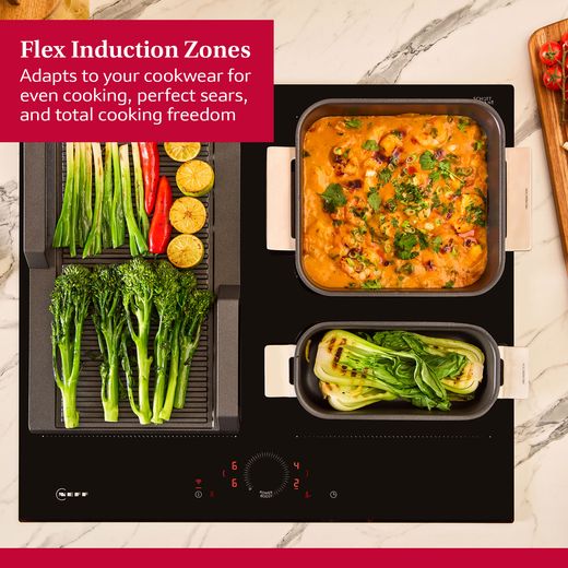 NEFF N70 T66FHX4L0 59cm Induction Hob - Black - Annotation - flexi induction zones shot