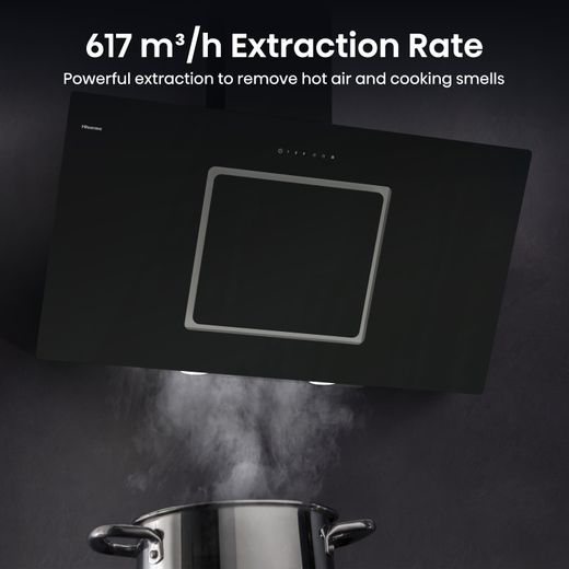 Hisense CH10IN14BBUK 100cm Angled Chimney Cooker Hood - Jet Black - Annotation - 617m³/h