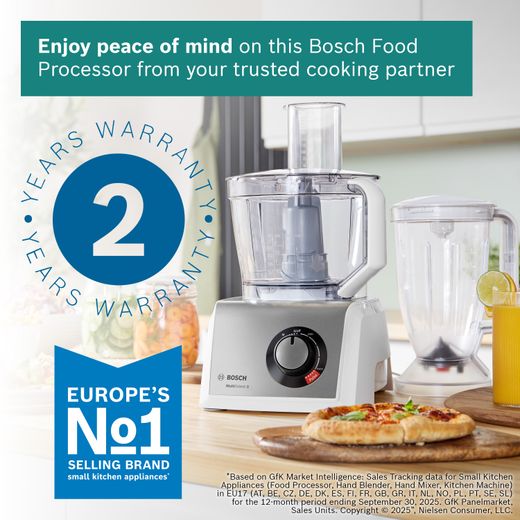 Bosch MultiTalent 8 3.9 Litre Food Processor - White / Stainless Steel - Annotation - Warranty