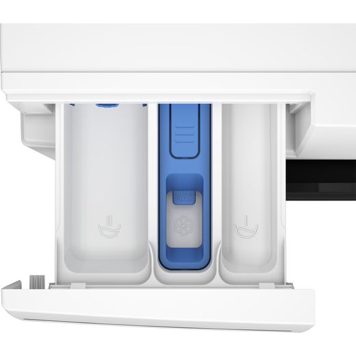 Beko BM5WT61341TW 13kg WiFi Connected Washing Machine with 1400 rpm - White - close up of open dispenser drawer