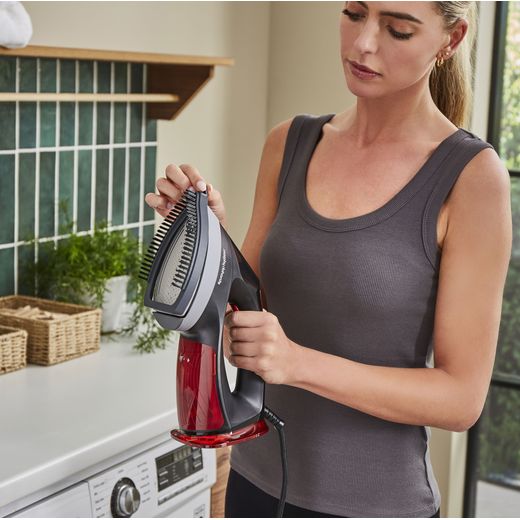 Morphy Richards 361001 Handheld Garment Steamer - Cosmic Red - Women adding attachment shot