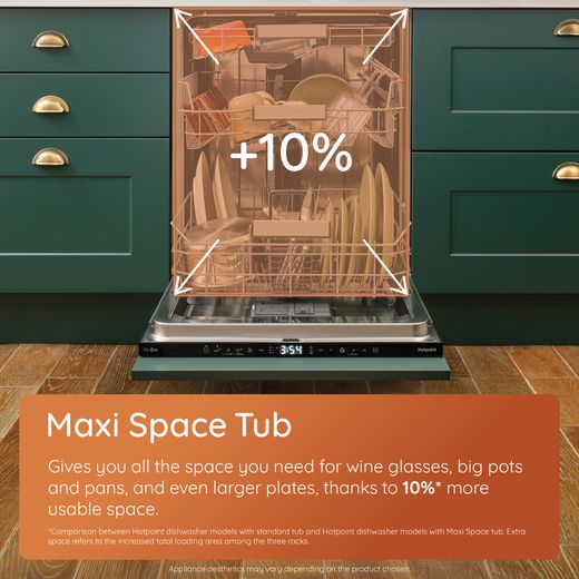 Hotpoint Hydroforce Integrated Standard Dishwasher - White - Annotation - Maxi Space Tub