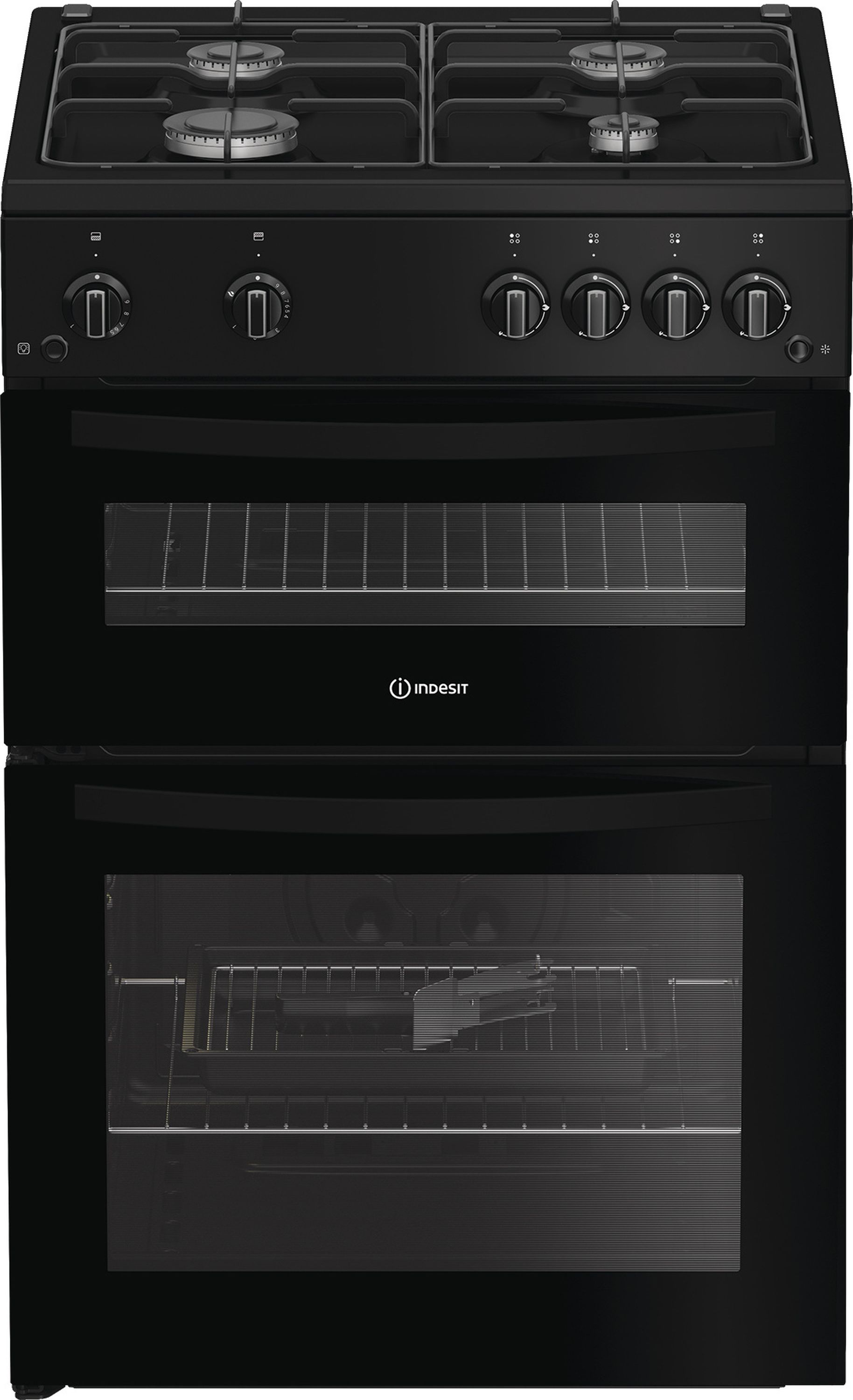 Indesit IDG6GB Gas Cooker - 60cm - Double Oven - Black