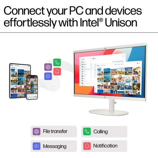 HP 22 -dg0007na 21.45" All in One - Intel Celeron, 128GB UFS - White - Annotation - Connect PC and devices shot