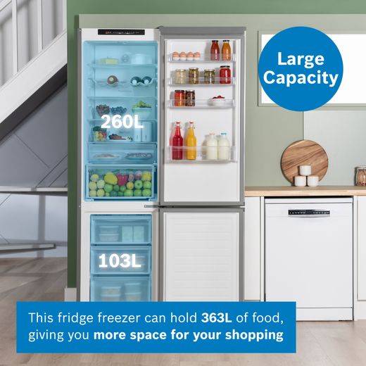 Bosch Series 4 70/30 Frost Free Fridge Freezer - Silver - Annotation - Large capacity shot