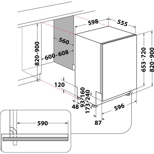 Hotpoint Fully Integrated Standard Dishwasher - Silver with Sliding Door Fixing Kit - Annotation - Dimension shot 