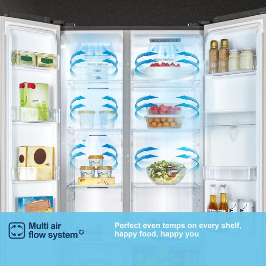 Fridgemaster American Fridge Freezer - Black - Annotation - Multi Air flow system