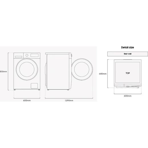 Samsung 11Kg / Washer Dryer - White - Annotation - Dimension shot