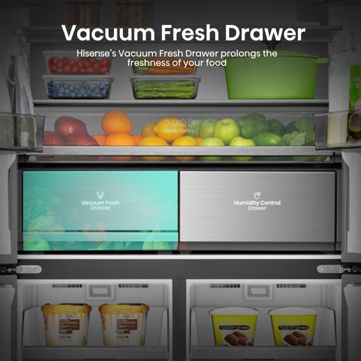 Hisense American Fridge Freezer - Black - Annotation - Vacuum Fresh drawer