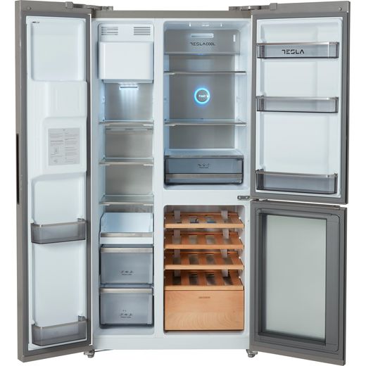 Tesla American Fridge Freezer - Stainless Steel - Doors open