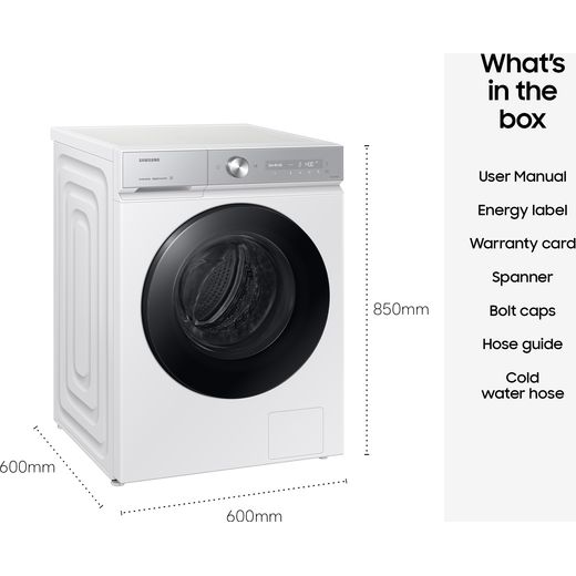 Samsung Series 8 AI Energy ecobubble™ WW11DB8B95GHU1 11kg WiFi Connected Washing Machine with 1400 rpm - White - Dimensions