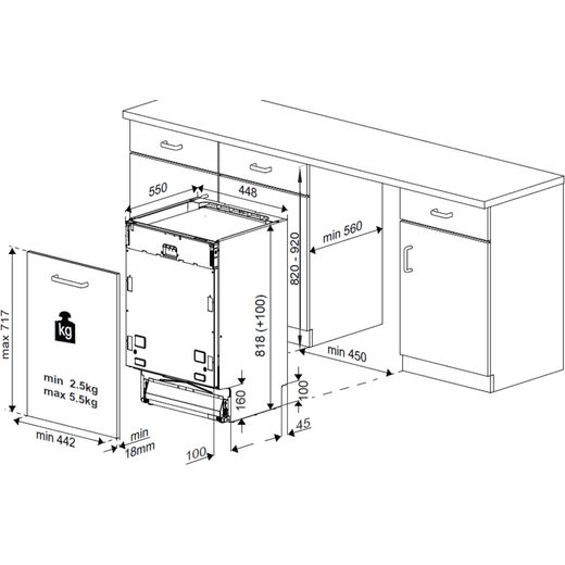 Beko Fully Integrated Slimline Dishwasher - Black - Annotation - Dimension shot