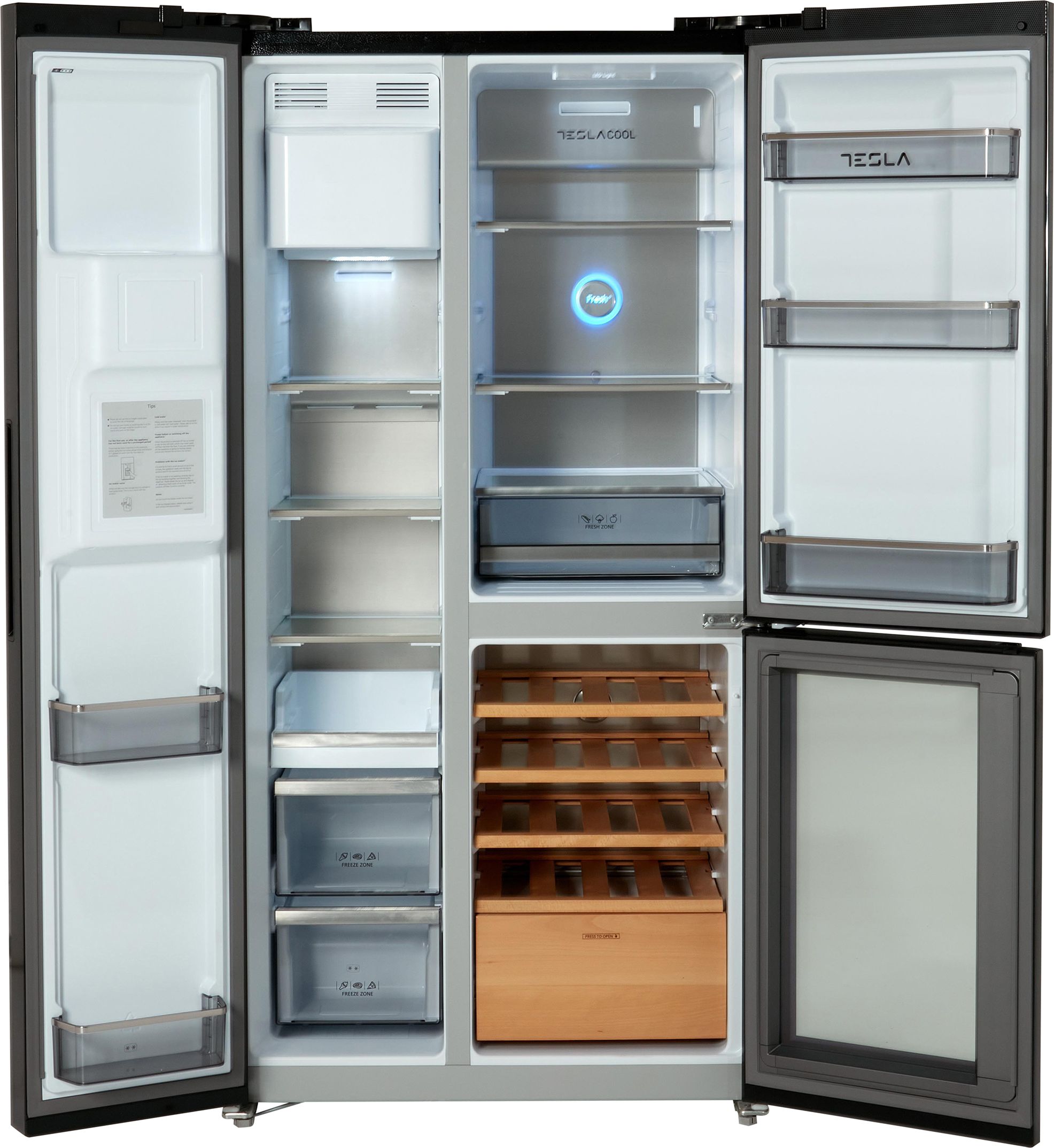 Tesla - T530TDBG - American Fridge Freezer - Total No Frost - Plumbed Ice and Water Dispenser - Black
