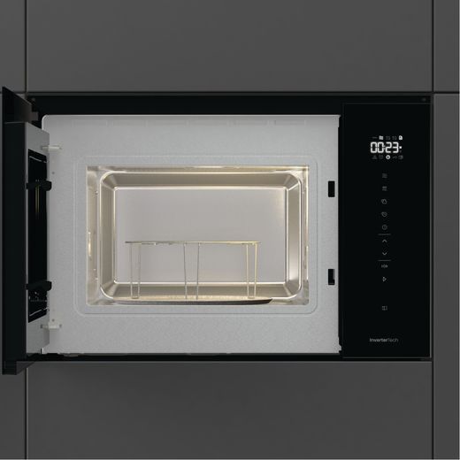 Hisense Hi6 BlackLine BIM325GI63DBGUK Built In Microwave With Grill - Black - Microwave in kitchen with door open shot