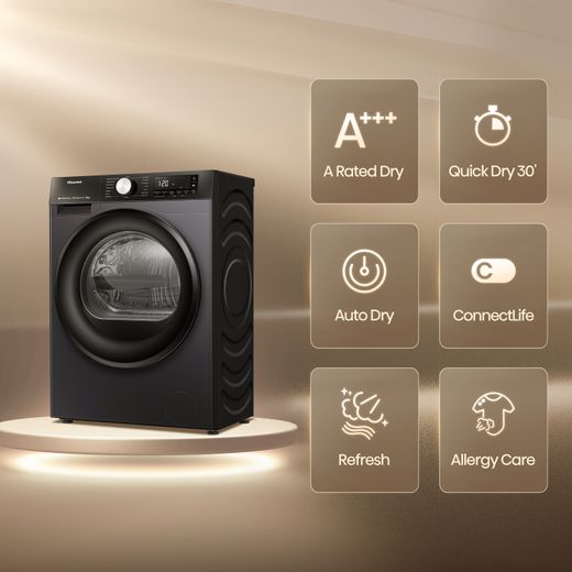 Hisense 3S Series DH3S802BB3 Wifi Connected 8Kg Heat Pump Tumble Dryer - Black - Annotation - Features