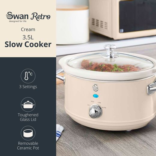 Swan Retro SF17021CN 3.5 Litre Slow Cooker - Cream - Annotation - feature shot