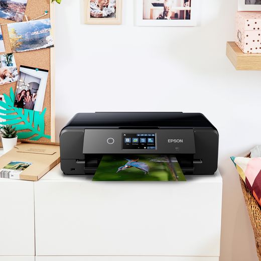 Epson Wireless Inkjet Printer - Black - lifestyle - printer in home office printing a picture of a bird