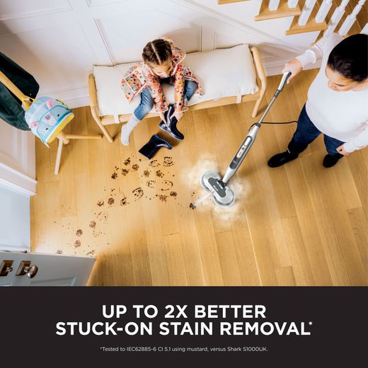 Shark S8201UK Steam Mop with up to 11.5 Minutes Run Time - White / Cloudy Blue - Annotation - 2x better