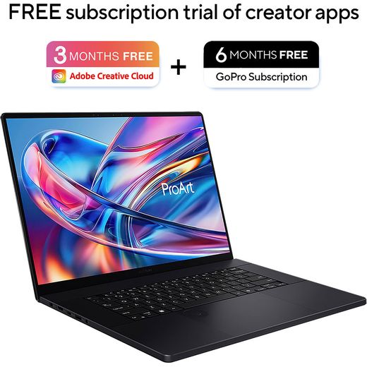 ASUS ProArt P16 H7606WW-SE006W OLED 16" Laptop - NVIDIA® GeForce RTX™ 5080, AMD Ryzen™ AI 9 HX, 2TB SSD, 64 GB RAM - Black - Annotation - Free subscription shot