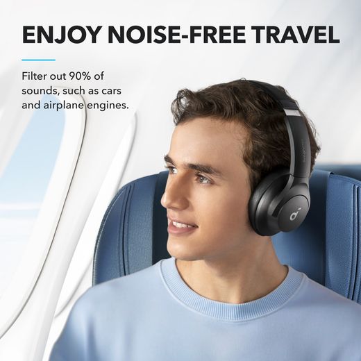 Soundcore Q21i NC True Wireless Noise Cancelling Over-Ear Headphones - Black - Annotation - noise free travel shot