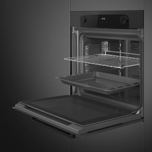 Smeg Musa SF6200TBI Built In Electric Single Oven - Black - oven with door open shot