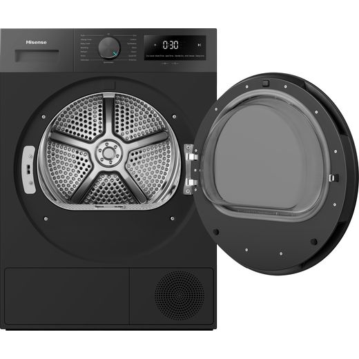 Hisense 1i KitchenFit Series DH1I800UBEEA 8Kg Heat Pump Tumble Dryer - Black - front with door open shot