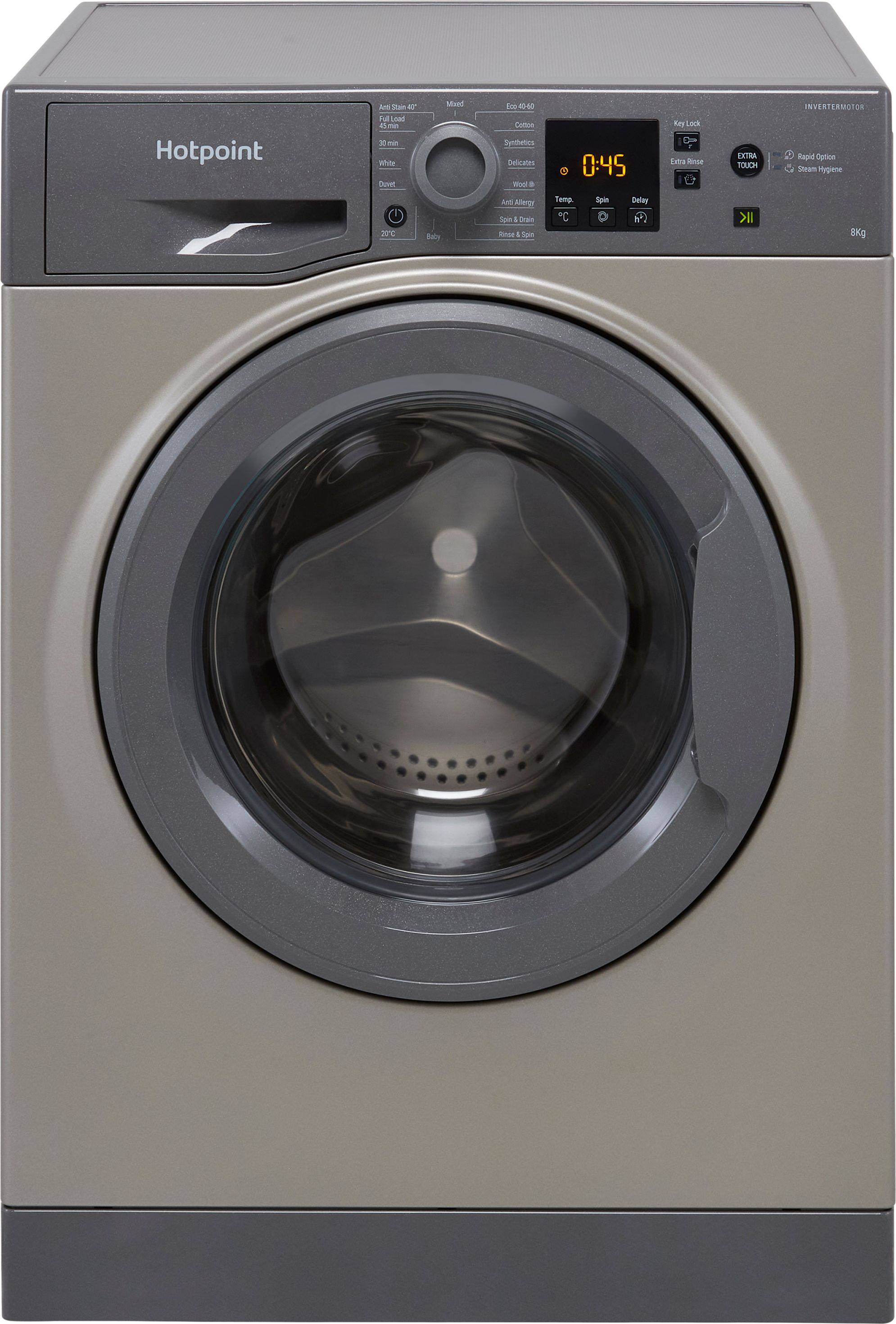 Hotpoint NSWM845CGGUKN 8kg Washing Machine with 1400 rpm - Graphite - B Rated, Silver