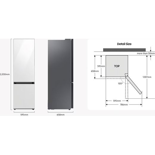 Samsung Bespoke 70/30 Total No Frost Fridge Freezer - Refined Steel - Annotation - Dimension shot