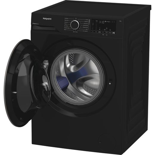 Hotpoint Fabric Care HBCA 123B CARE UK 12kg Washing Machine with 14000 rpm - Black - Left perspective with door open shot