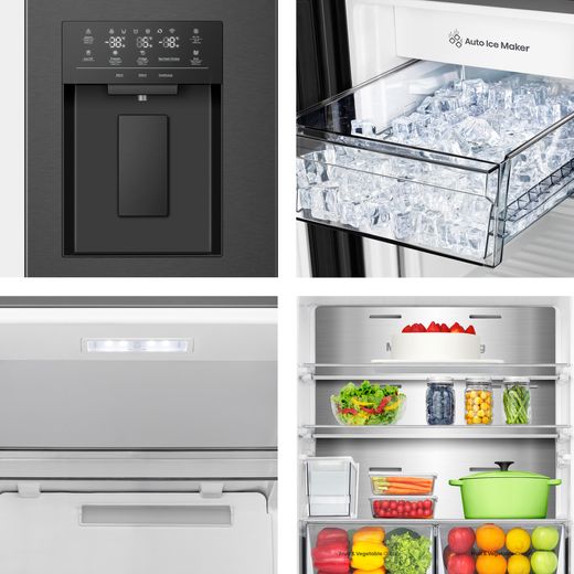 Hisense PureFlat Slim American Fridge Freezer - Black / Stainless Steel - Close up detail shot