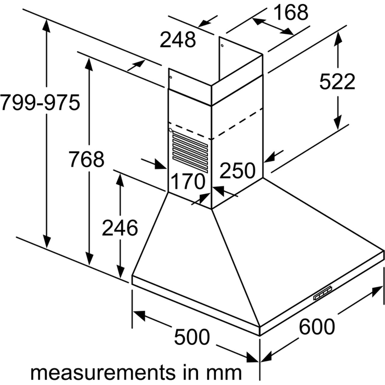 Bosch DWP64BC50B Serie 2 Built In 60cm 3 Speeds D Chimney Cooker Hood