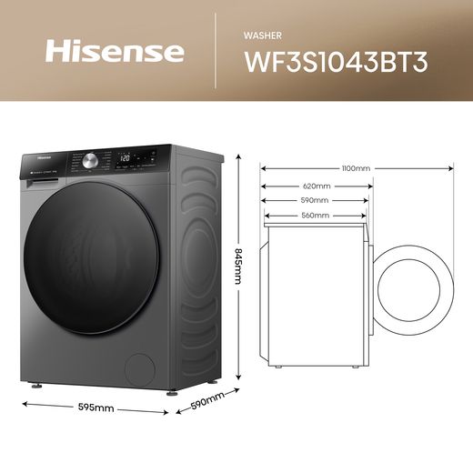 Hisense WF3S1043BT3 Washing Machine Titanium - Annotation - Dimension shot 