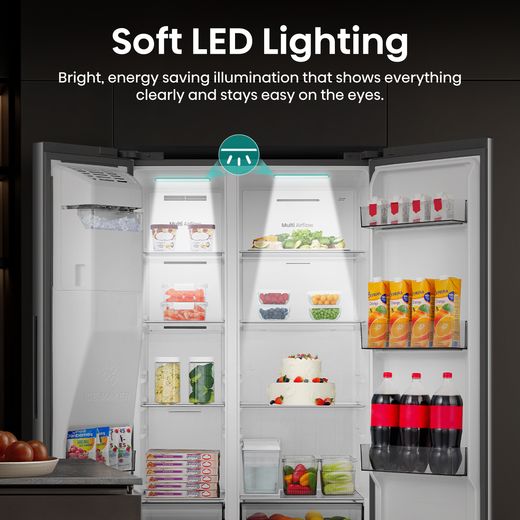 Hisense American Fridge Freezer - Stainless Steel  - Annotation - LED lighting shot