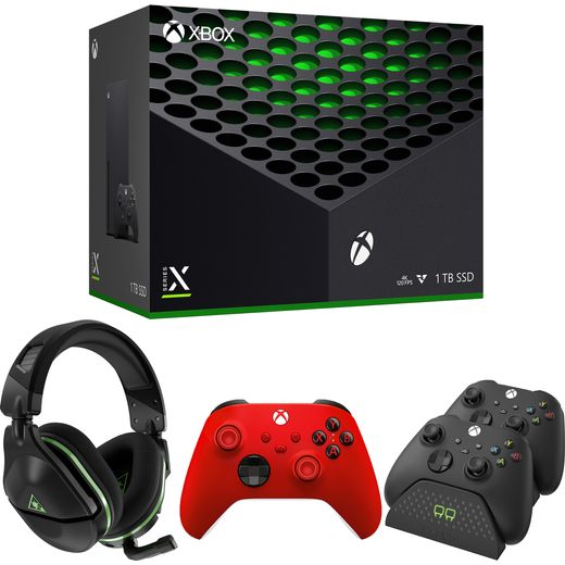 Xbox Series X 1TB with Twin Docking Station, Headset & Red Wireless Controller - Black