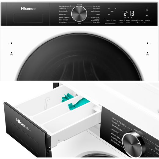 Hisense 5 Series WD90BI543BWP Wifi Connected Integrated 9Kg / 6Kg Washer Dryer with 1400 rpm - White - Combination shot