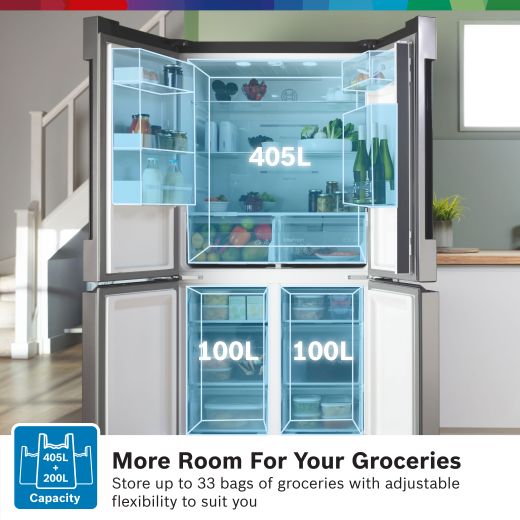 Bosch Series 4 American Fridge Freezer - Stainless Steel Effect - Annotation - More room for yout groceries