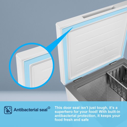 Fridgemaster Chest Freezer - White - Annotation - anti bac seal shot