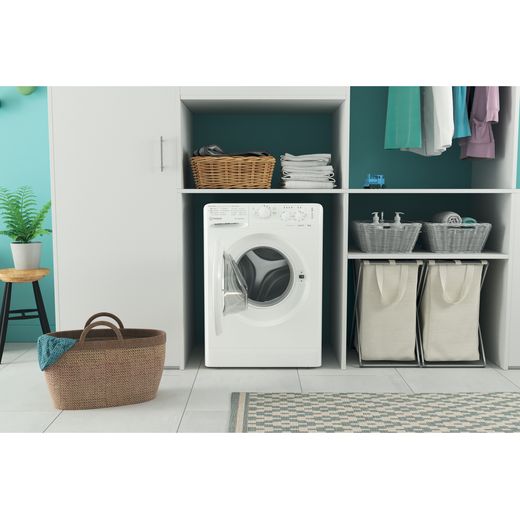 Indesit My Time MTWC 91495 W UK N 9kg Washing Machine with 1400 rpm - White - Washing machine in utility room with door open shot