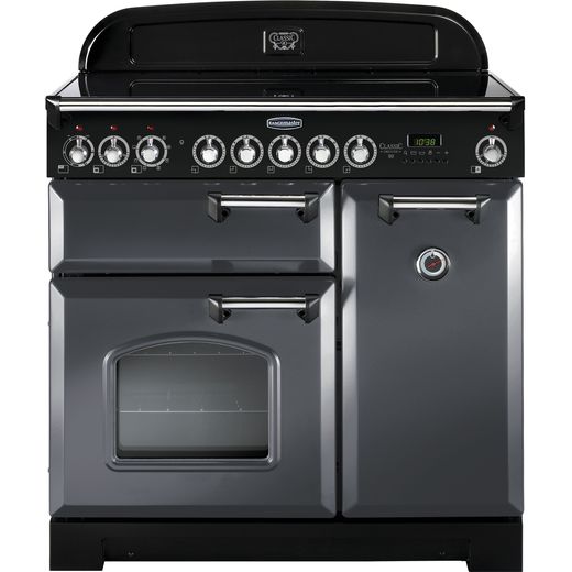 Rangemaster Classic Deluxe CDL90EISL/C 90cm Electric Range Cooker with Induction Hob - Slate Grey / Chrome - A/A Rated