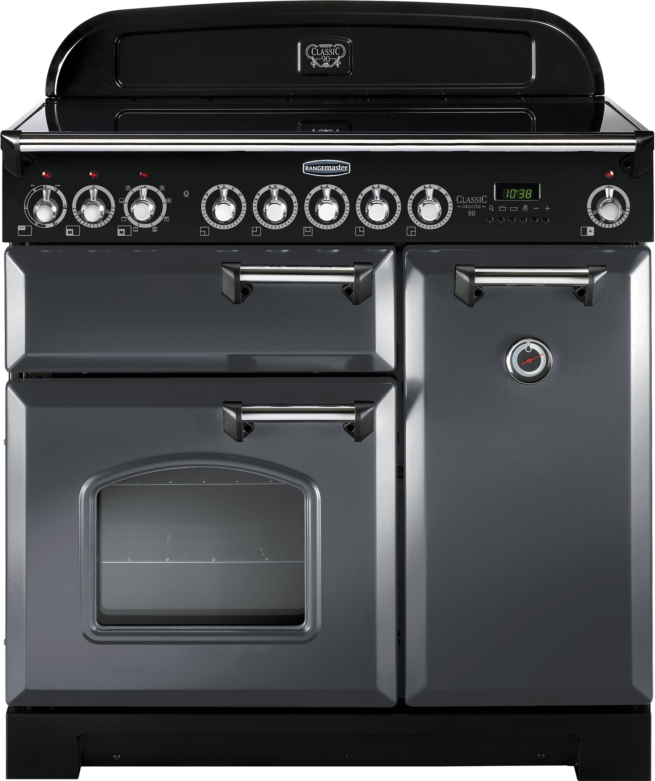 Rangemaster Classic Deluxe CDL90EISL/C 90cm Electric Range Cooker with Induction Hob - Slate Grey / Chrome - A/A Rated, Grey