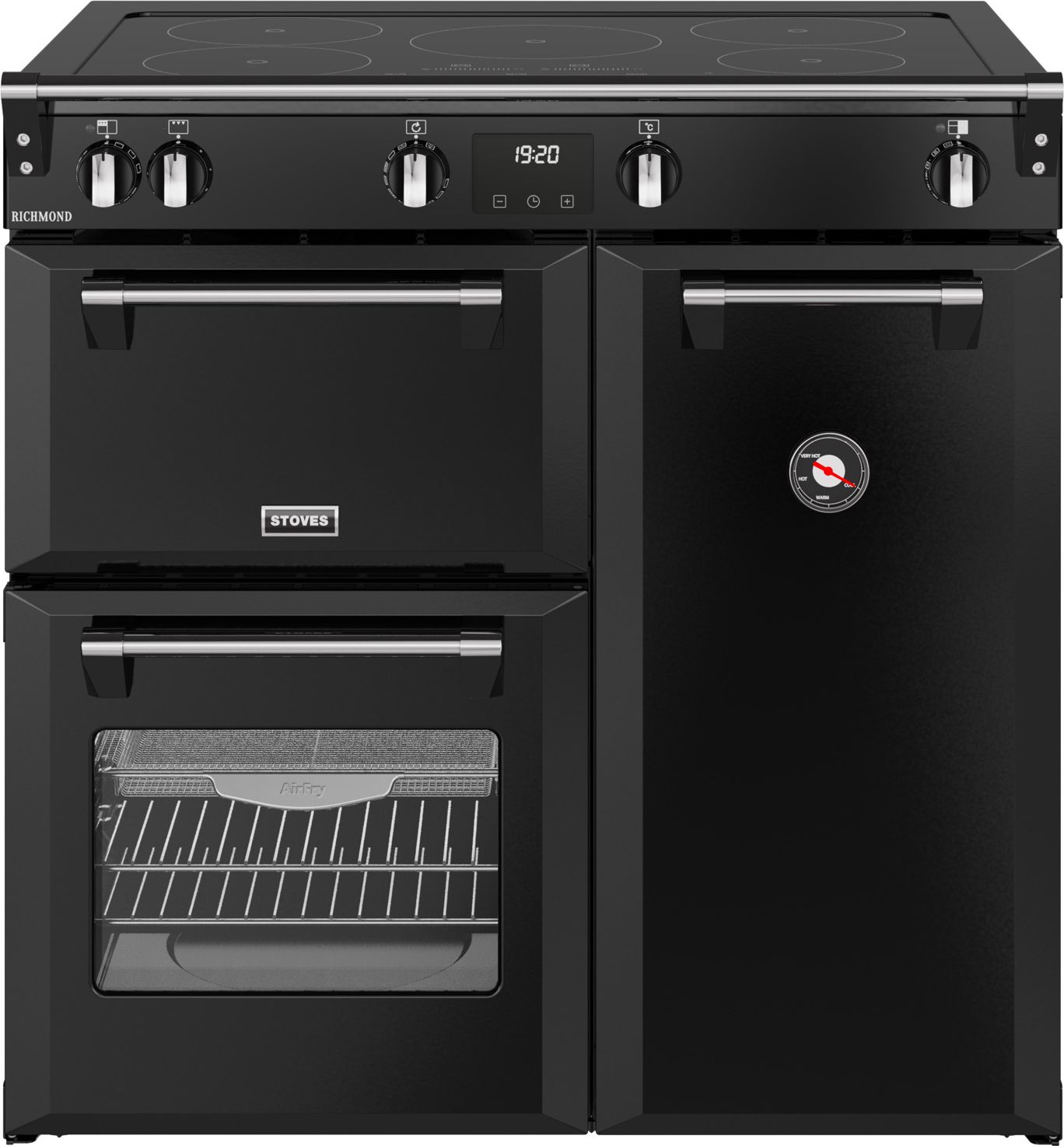 Stoves Black Electric Induction Range Cooker - 90cm - 5 Zone Hob - 3 Ovens - Equiflow Technology