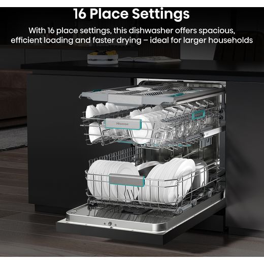 Hisense Standard Dishwasher - Black Inox - Annotation - 16 place setting shot