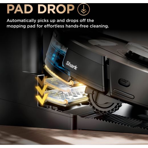Shark PowerDetect NeverTouch Pro 2-in-1 Robotic Vacuum Cleaner - Black - Annotation - Pad drop
