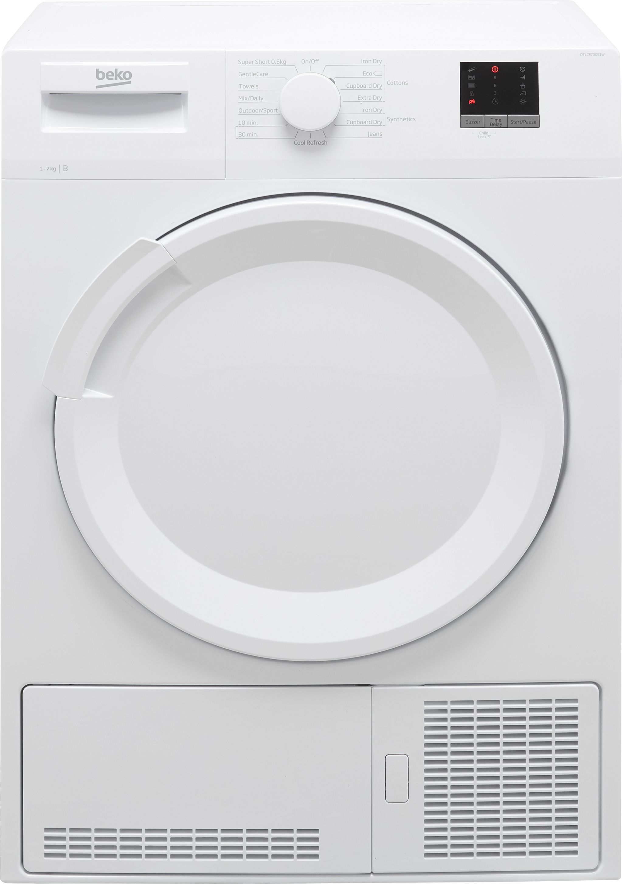 Beko DTLCE70051W 7Kg Condenser Tumble Dryer - White - B Rated, White
