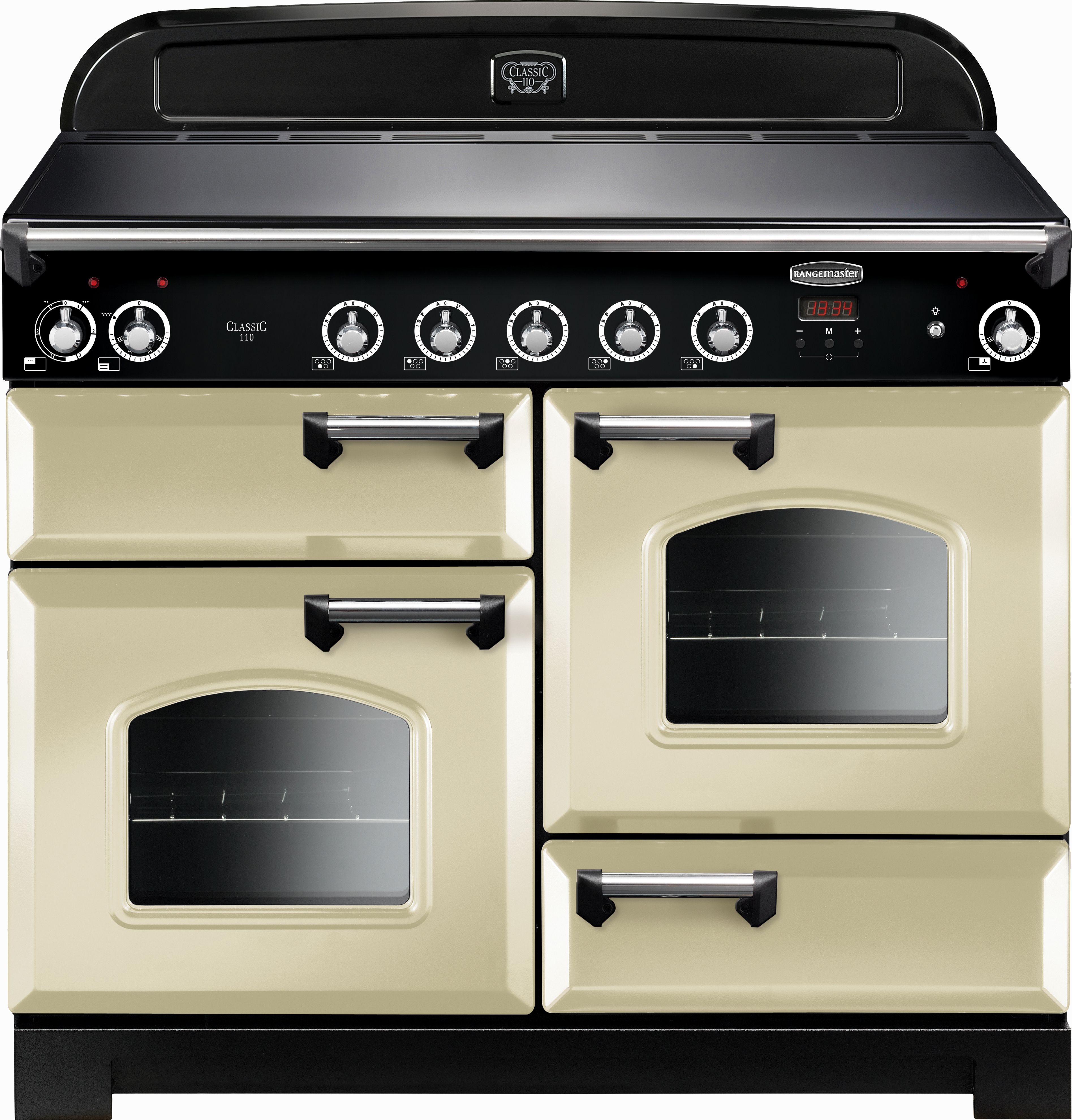 Rangemaster Classic CLA110EICR/C 110cm Electric Range Cooker with Induction Hob - Cream / Chrome - A/A Rated, Cream