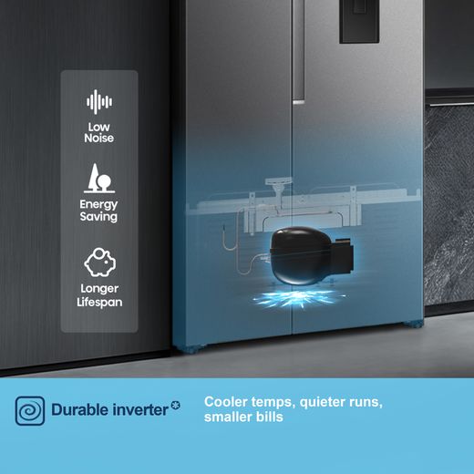 Fridgemaster American Fridge Freezer - Silver - Annotation - Durable inverter shot
