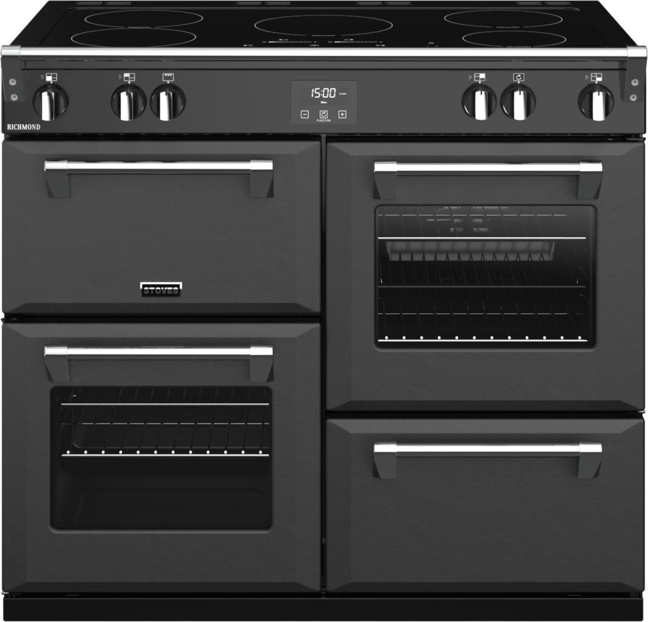 Stoves Richmond ST RICH S1000Ei MK22 ANT 100cm Electric Range Cooker with Induction Hob - Anthracite - A Rated, Black