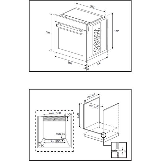 Beko AeroPerfect™ RecycledNet® Built In Electric Single Oven - White - Annotation - Dimension shot